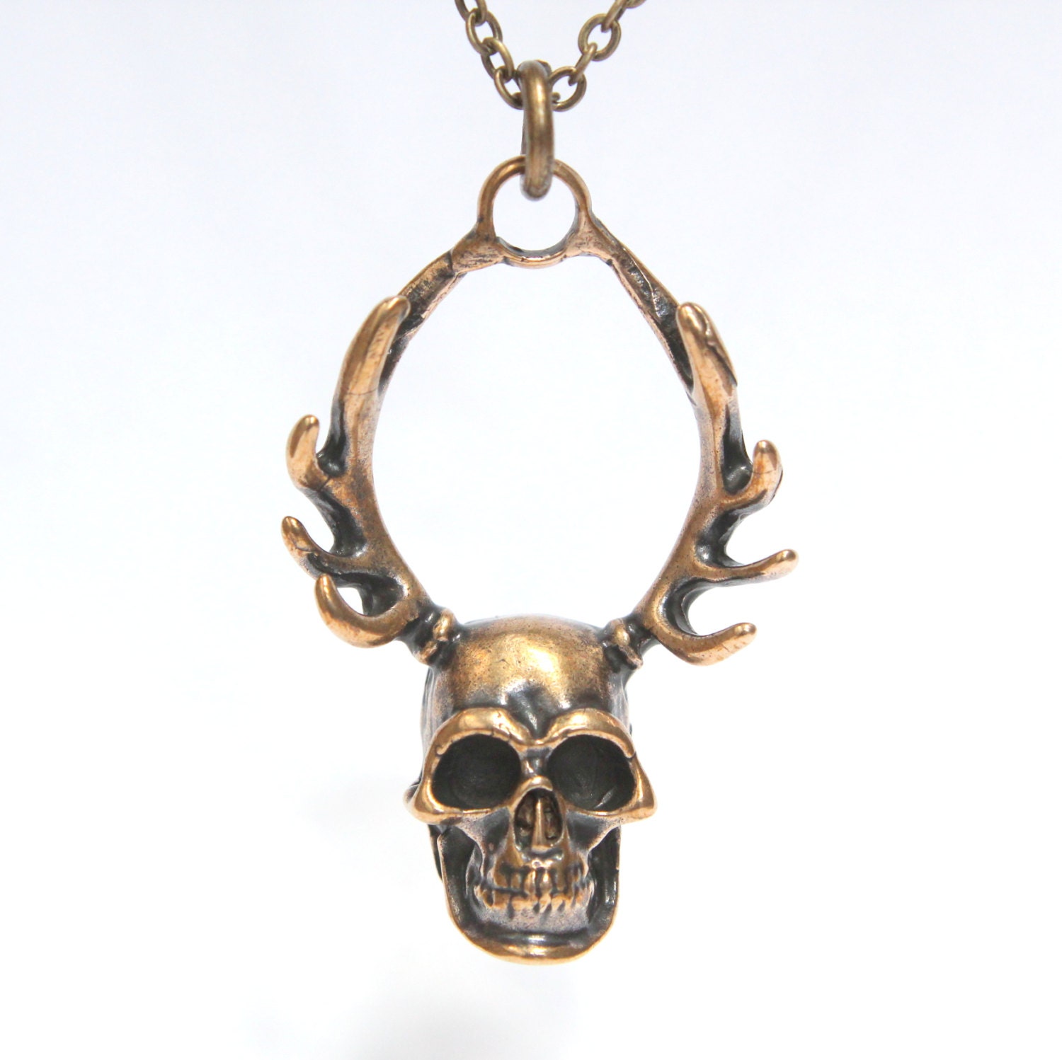 Antler Skull of Cernunnos in Solid Bronze Antler and Skull Necklace