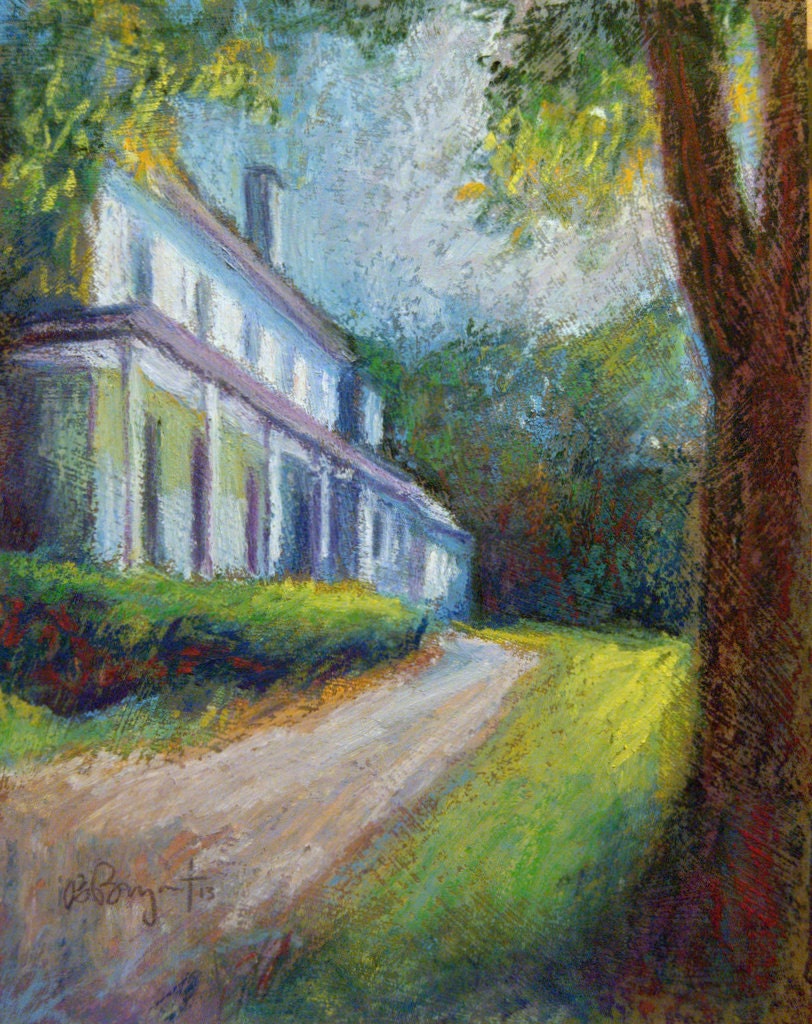 Farmhouse Painting, 7 x 9 Original Oil Pastel Painting, Sunlit Afternoon II by Bethany Bryant