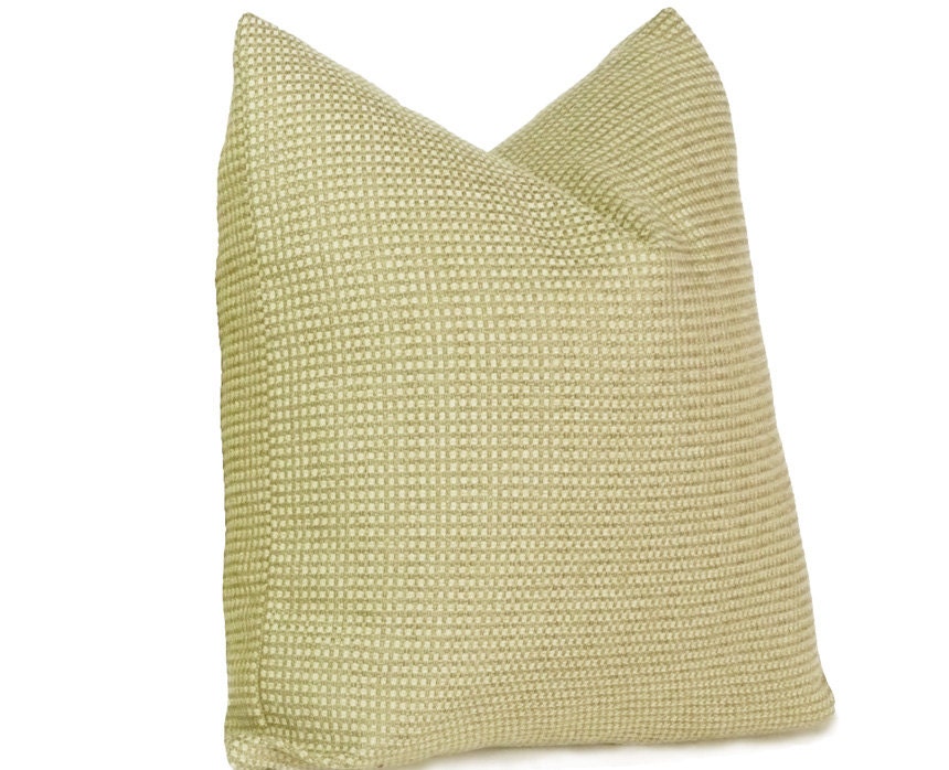 Tweed Pillow, Moss Green and Wheat Decorative Throw Pillow Cover, Textured Couch Cushion, NEW, Country, Cabin, Lodge Home Decor, 18x18