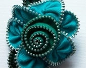 Turquoise andTeal Floral Brooch / Zipper Pin by ZipPinning 2480