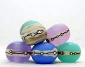 Lampwork bead set (8),  glass beads, etched,  sea glass, pink, lavender blue, sea green, silvered ivory. SRA - Juliyamrboro