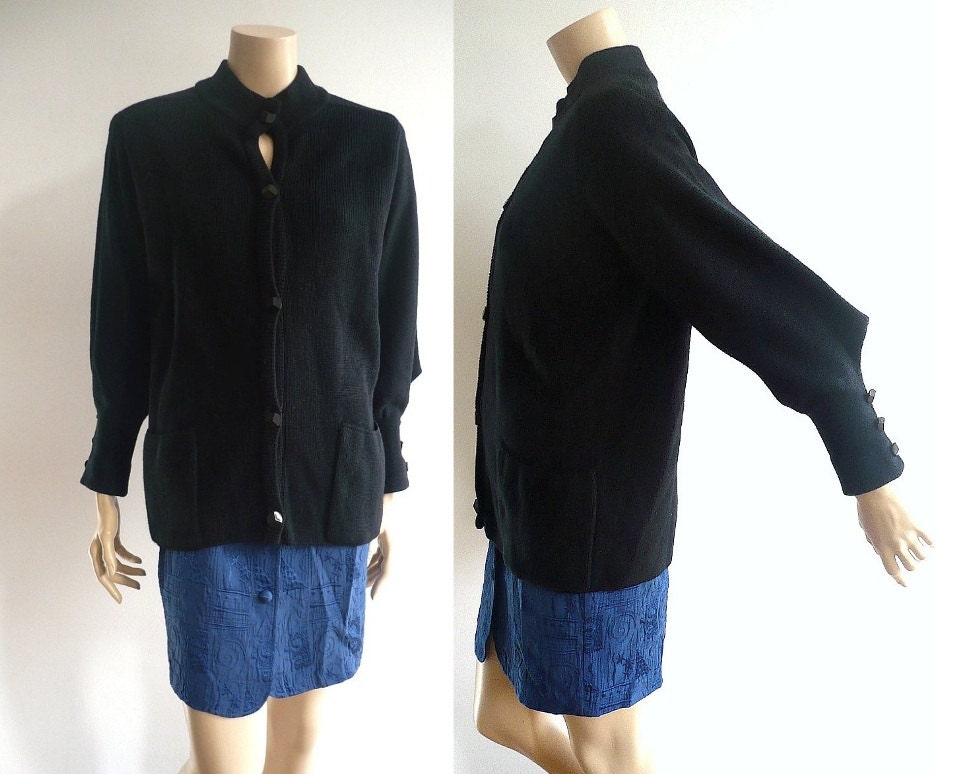 YSL French Vintage Black Knit Cardigan