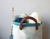 Knitting bag, knitting tote leather handles