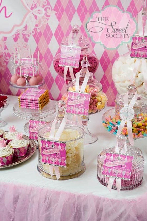 PINK ARGYLE PRINCESS Party Printable Food Labels Il_570xn