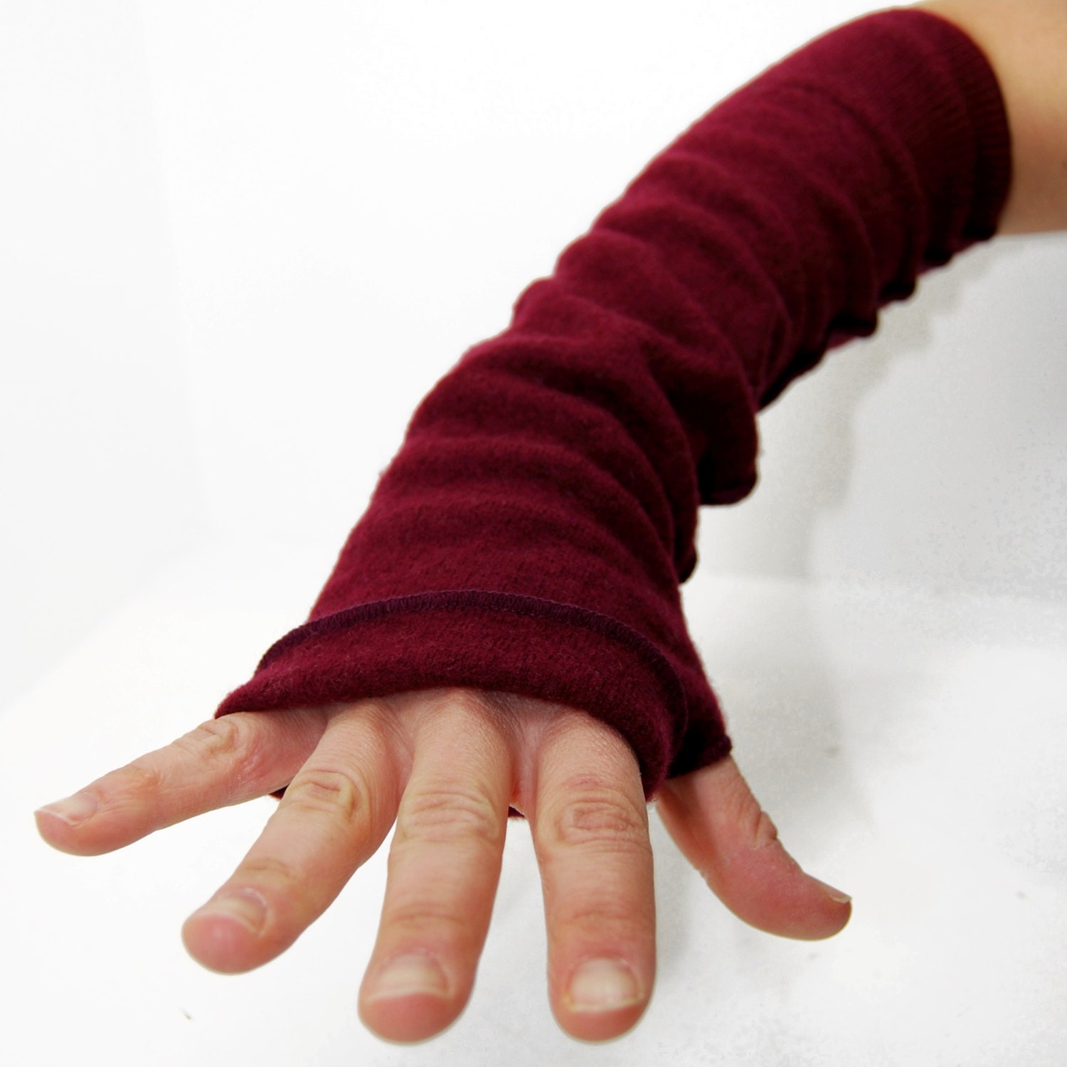 Arm Warmers in Merlot Red Merino - Recycled Felted Wool - Fingerless Gloves - Sleeves