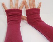 Arm Warmers in Sweet Raspberry Cashmere - Recycled Felted Fingerless Gloves