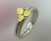 Wedding Ring Set, Hydrangea Blossom and Diamond Engagement Ring and Matching Wedding Band, Sterling Silver, 18k Gold, Made to order