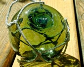 RESERVED for PK, Glass Fishing Float Collectible, Eucalyptus, Nautical Decor, Ocean Decor, Coastal Cottage, Beach Cottage Decor