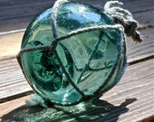 Glass Fishing Float Collectible, Teal Summer MARKS, Nautical Decor, Ocean Decor, Fishing Decor, Coastal Cottage, Beach Cottage Decor