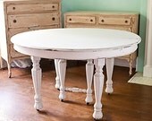 antique dining table shabby chic white distressed kitchen round cottage prairie vintage