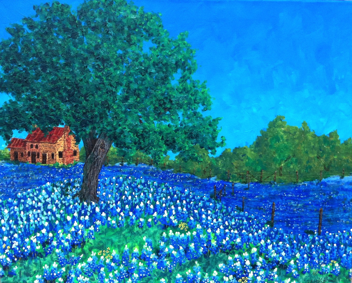 Bluebonnet Landscape with Abandoned Farmhouse Greeting Cards by Nan Henke 4 1/4 x 5 1/2 inch (a set of 4) Blank