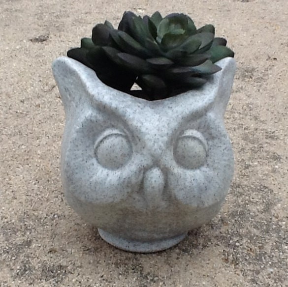 Satin Hearthstone  Glazed Owl head ceramic  planter