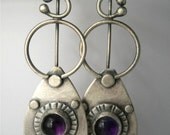 amethyst, tribal earrings in sterling silver, dangle earrings, purple february birthstone, gemstone earrings