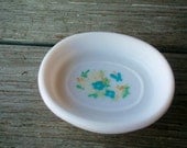 Avon Milk Glass  Blue Flower and Butterfly Pedestal Soap Dish