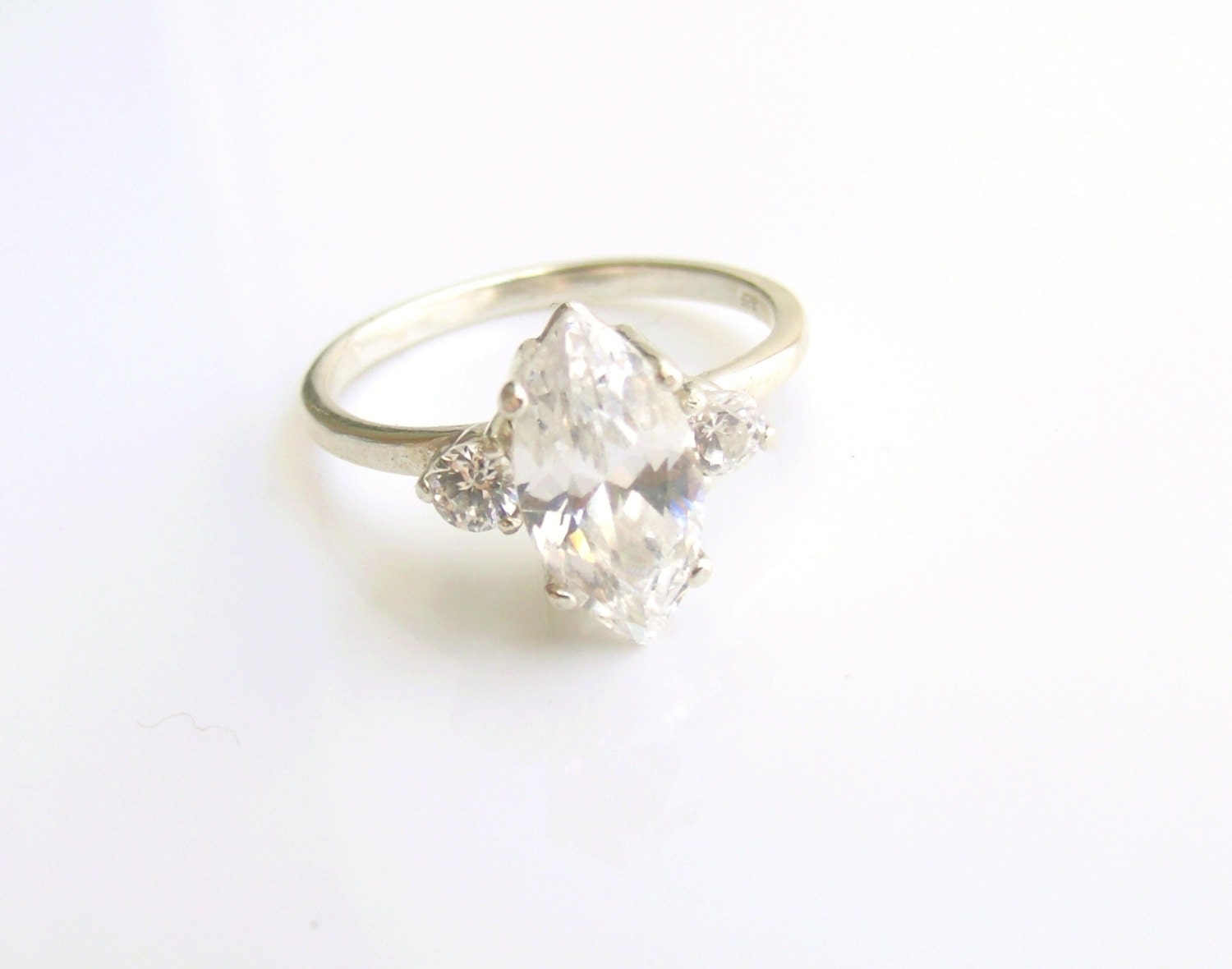 Cubic Zirconia Marquise Accent Ring Sterling Silver April Alternative Birthstone Ready to ship size 7