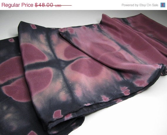 INVENTORY SELL DOWN Hand Dyed Stone Washed Silk Scarf, 16.5 mm, Wine and Black