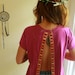 Firebird Print Open Back/Backless Slit Floral Trim Upcycled Recycled Bohemian Top Short Sleeve TShirt Womens Size XLarge