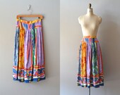 vintage silk skirt / color midi skirt / Bumba-meu-boi skirt