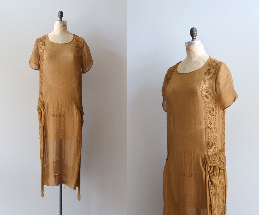 silk 1920s dress / vintage 20s dress / Odeon beaded dress