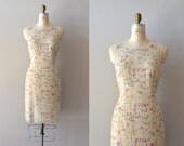 floral beaded dress / cream sheath dress / Twining Brodiaea dress