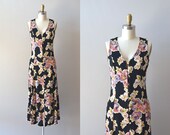 vintage floral maxi dress / black floral dress / vintage Betsey Johnson dress