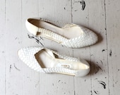 woven leather shoes / white leather sandals / braided leather wedges