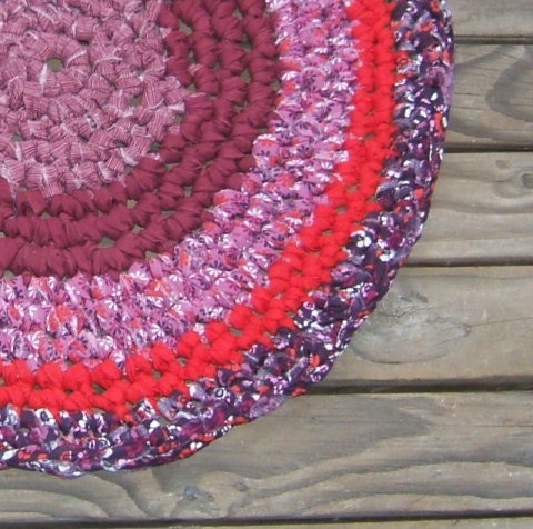 Handmade Rug Crocheted from Upcycled Materials OOAK 24" across all cotton