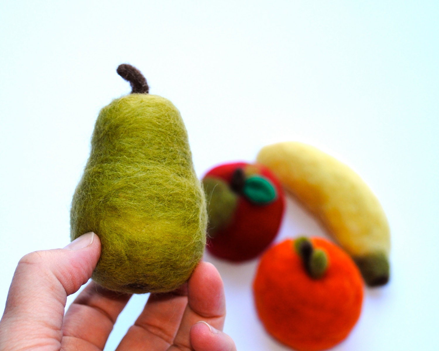 Wool Play Food Fruit - Eco Friendly Toys Set of 4 - XL Needle Felted Kids Spring Home Decor - Waldorf Inspired Kitchen Fruit (Ready to Ship)