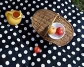 WATERPROOF Picnic Blanket in Black White Polka Dots / Eco Friendly Retro Summer Beach Blanket with Non Toxic Backing