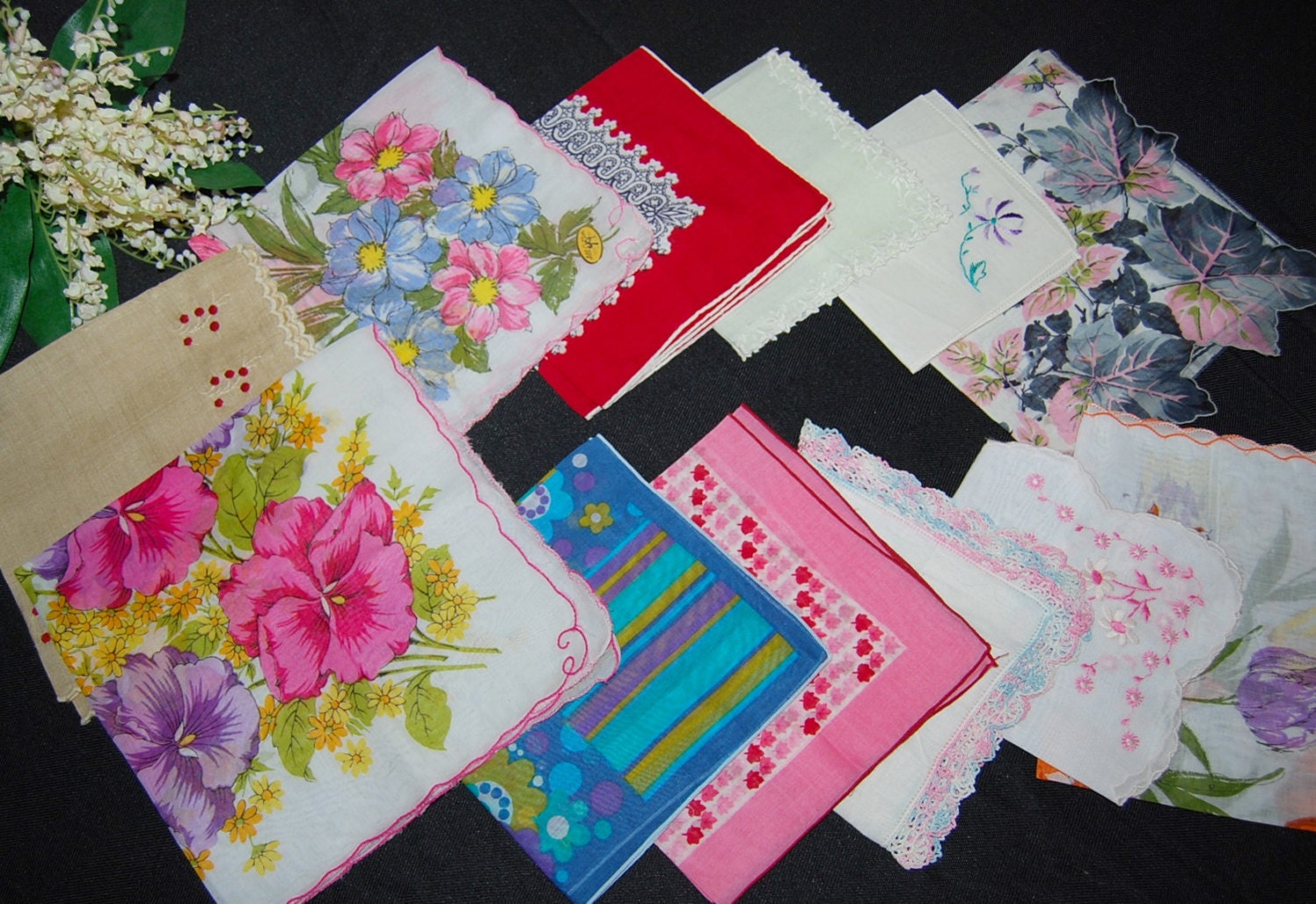 Vintage Handkerchief Sunny Flower Collection .....Twelve