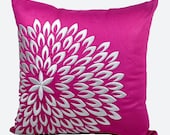 Silver Petal Flower Decorative Pillow Cover, Dark Purple Linen with Silver Flower Embroidery, Pillow Accent 18" x 18", Purple Couch Pillow