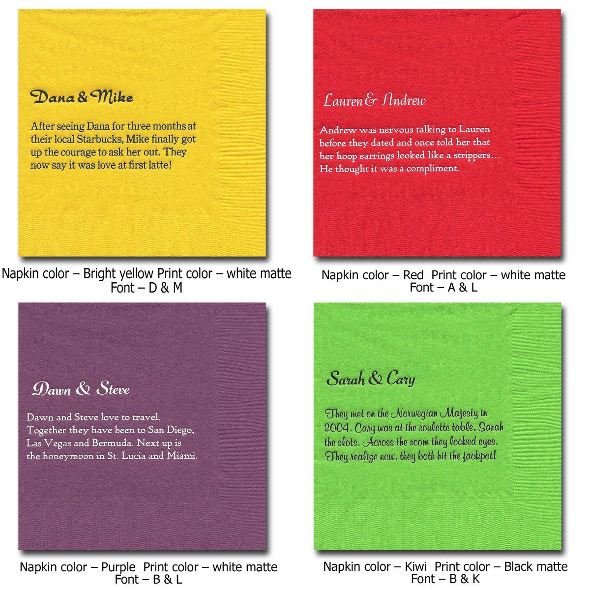 Wedding Trivia Fun Facts Couples Trivia Beverage Napkins Examples only