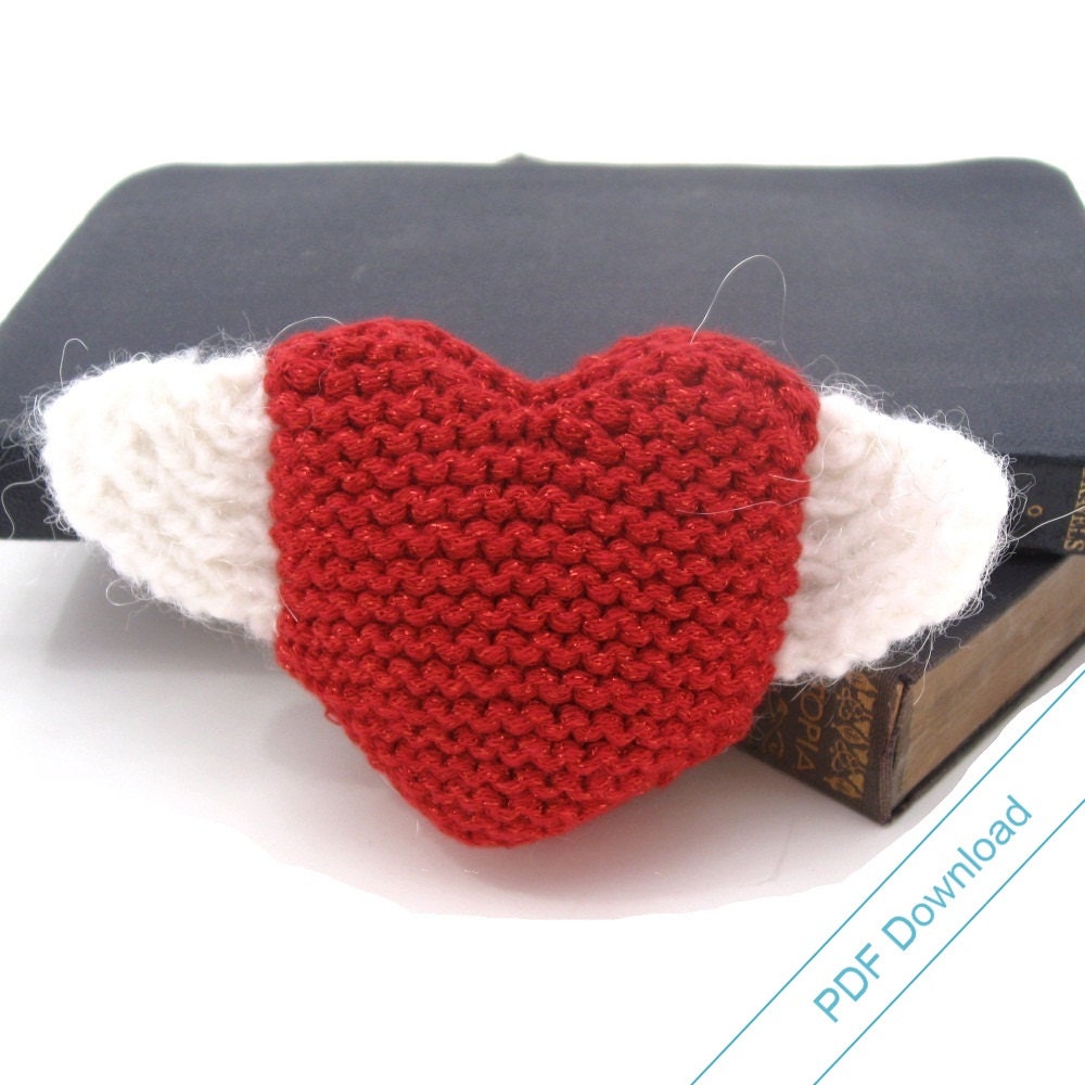 Knitting Pattern PDF. Heart With Wings. Instant Download.