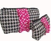 Set of Two Zipper Pouches with Ruffle - Handmade Cosmetics Bags, Travel Accessories, Make up Bags