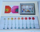 Colorful Flower Prints Handmade Upcycled Art Magnet Set for Gifts Home Kitchen Office Locker