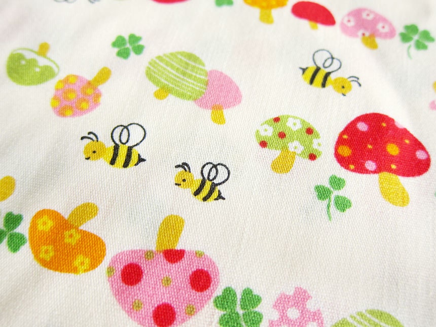 Colorful Mushroom on Cream - Kawaii Cotton Fabric - Half Yard