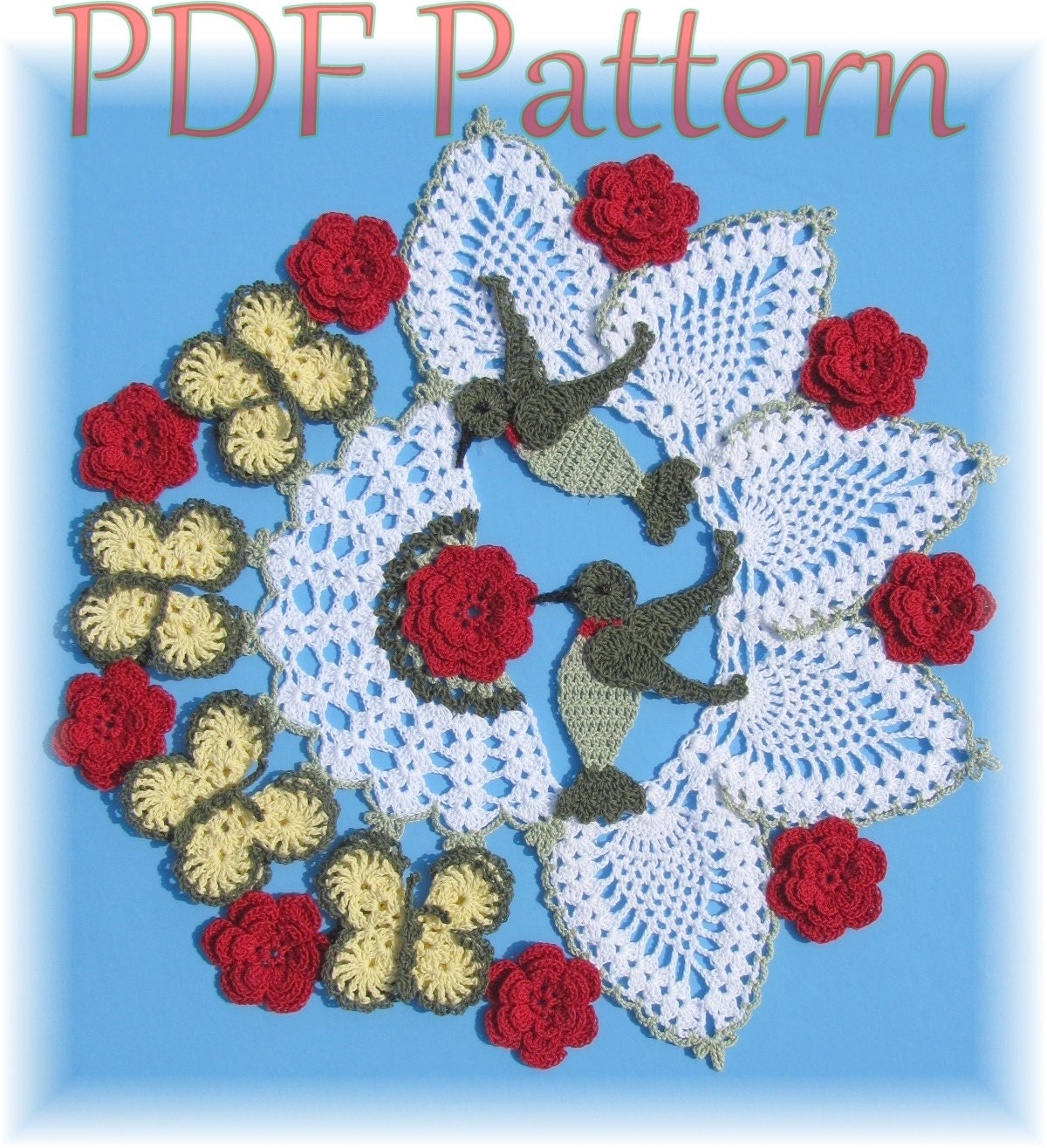 Hummingbirds and Roses Pineapple Doily PDF Pattern