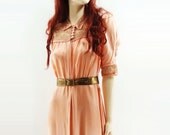 1940s Dress Peach Satin, Lace Ecru Blush Peignoir / m