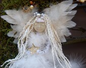 Blessed by an Angel Wreath Feathery handmade Angel on a 12" grapevine wreath ready to ship (woolcrazy)