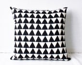 Mountains of Montana - black and natural triangle repeat pattern organic screenprinted pillow 20"x20"