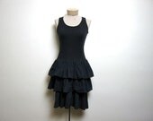 Vintage 80s black tiered wiggle dress // tank top dress
