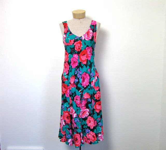 vintage 80s colorful flirty Saint Tropez floral dress