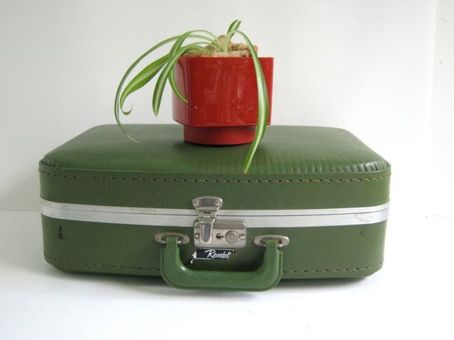 Vintage Avocado Green Small Suitcase