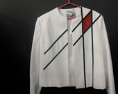 Vintage 1980s Lilli Ann Adolph Schuman White Geometric Red Suede Blazer