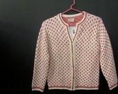 Vintage Bobbie Brooks late 50s early 60s Pink Dot White Cardigan Sweater