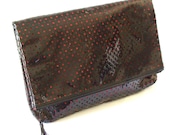 Vintage Oversized  Black Patent and Cherry Red Perforated  Envelope Clutch
