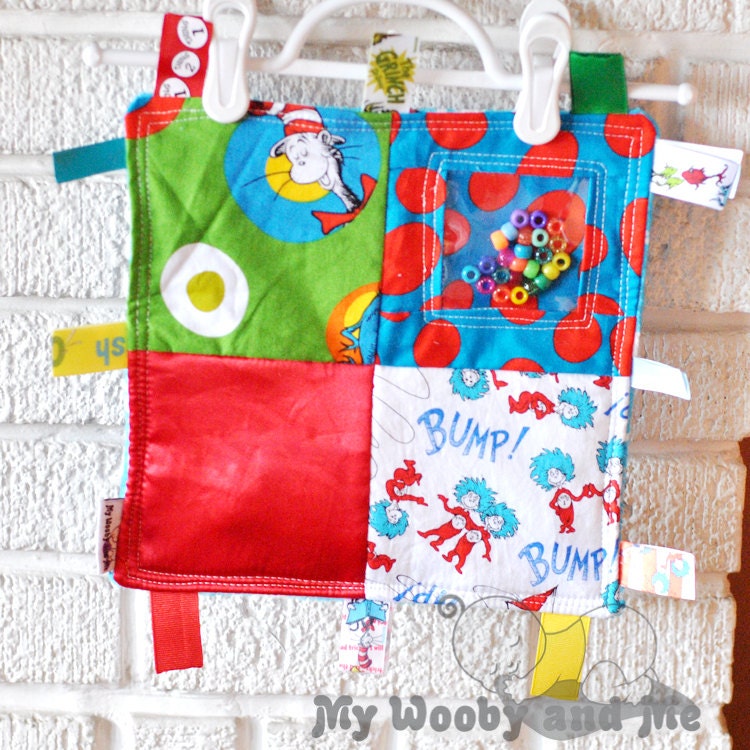 Dr. Seuss Busy Hands Sensory Square Crinkle Crackle Ribbon Blanket - Dr. Seuss Minky Back - READY TO SHIP