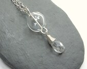 Light As Air Collection - Clear Hollow Bubble Glass Bead Hand Blown Crystal Drop Faceted Round Silver Delicate Simple Season Necklace 