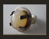 Champagne Glow Moonstone Minimalist Modernist Sterling Silver Ring,June Birthstone,Free US Ship,Vintage Jewelry,Women