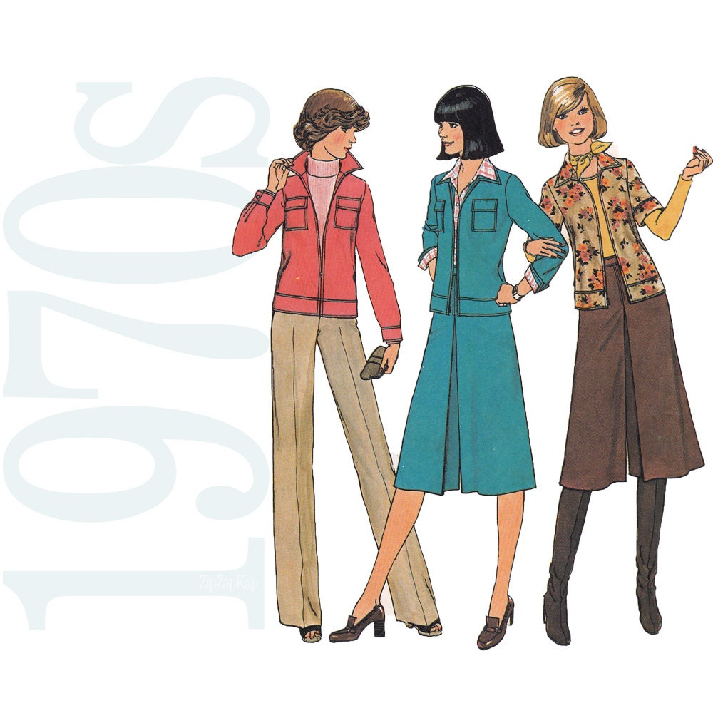Vintage Sewing Pattern - Misses Pantskirt Sewing Pattern - 1970s Vintage Jacket Pattern - 32 Bust Sewing Pattern - Uncut, FF